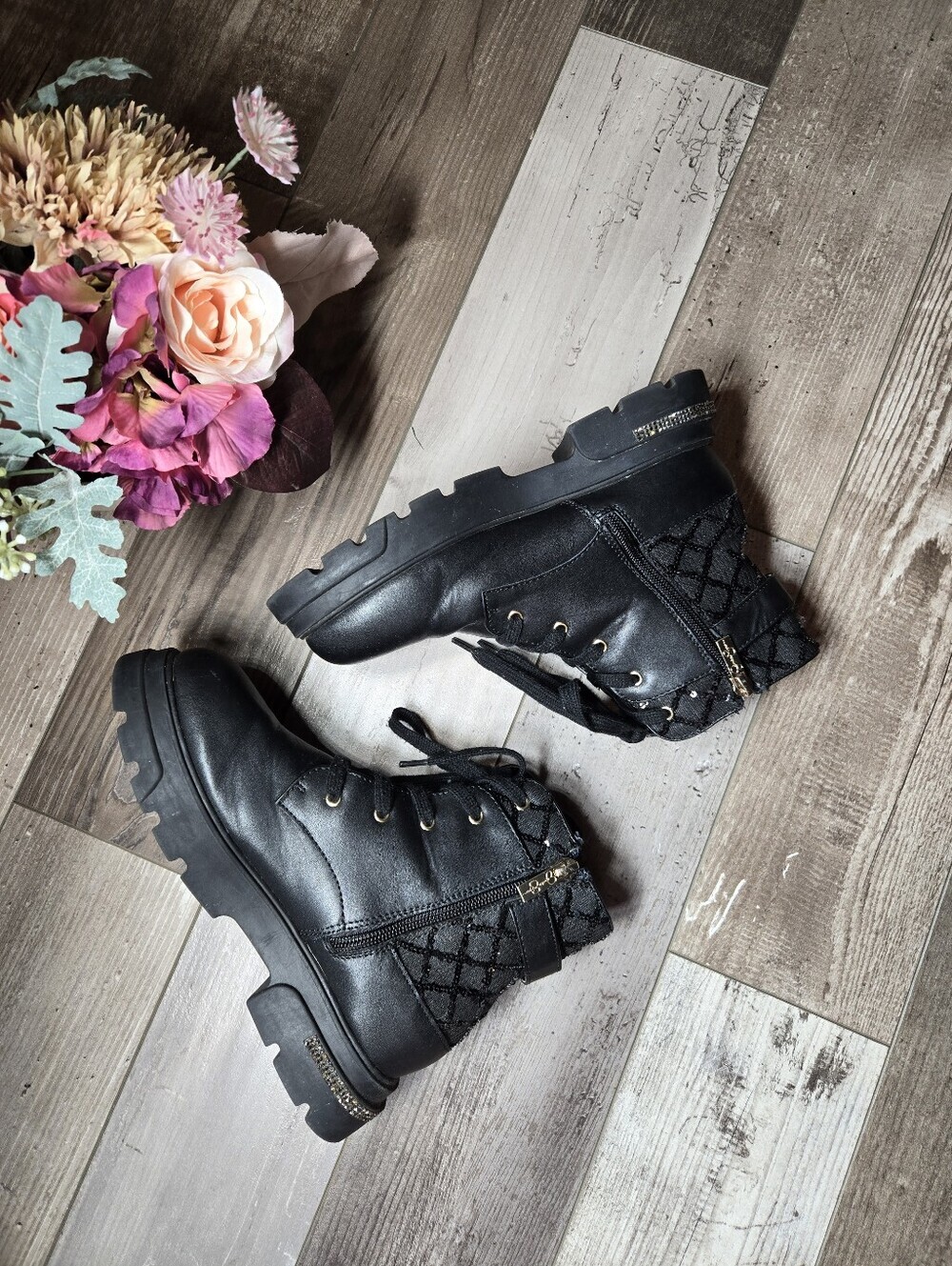 Jessica Simpson Big Girls Rosa Buckle Moto Boot Size 4 Black Quilted Sequins